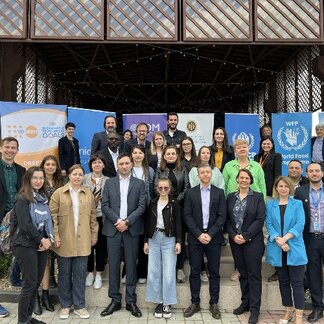 Several WFP Moldova team members and partners, after a meeting on social protection strengthening in Moldova.
